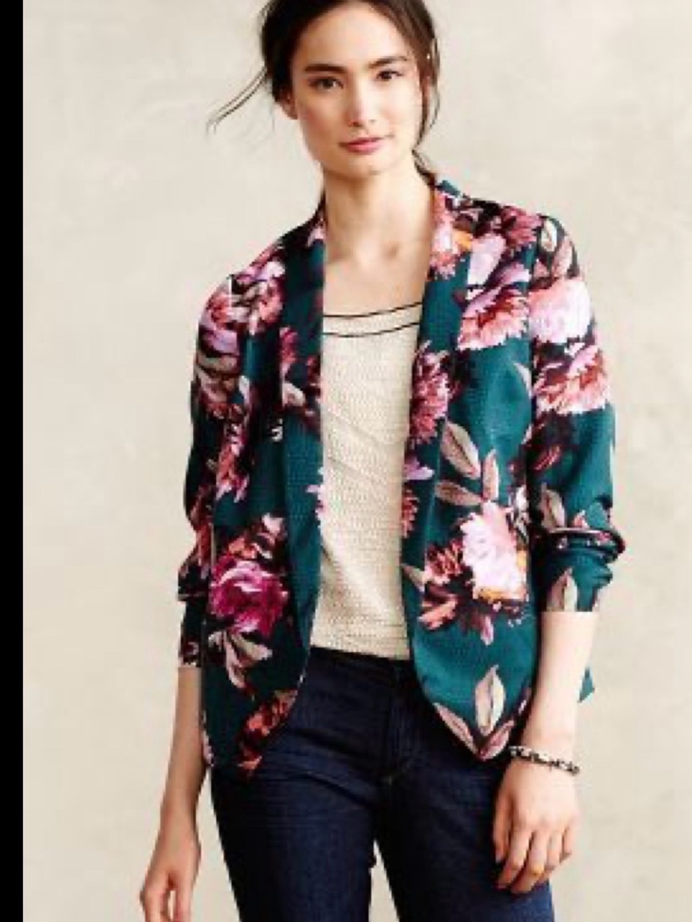 Anthropologie Cartonnier Rihan Floral Blazer Teal Pink Statement Jacket